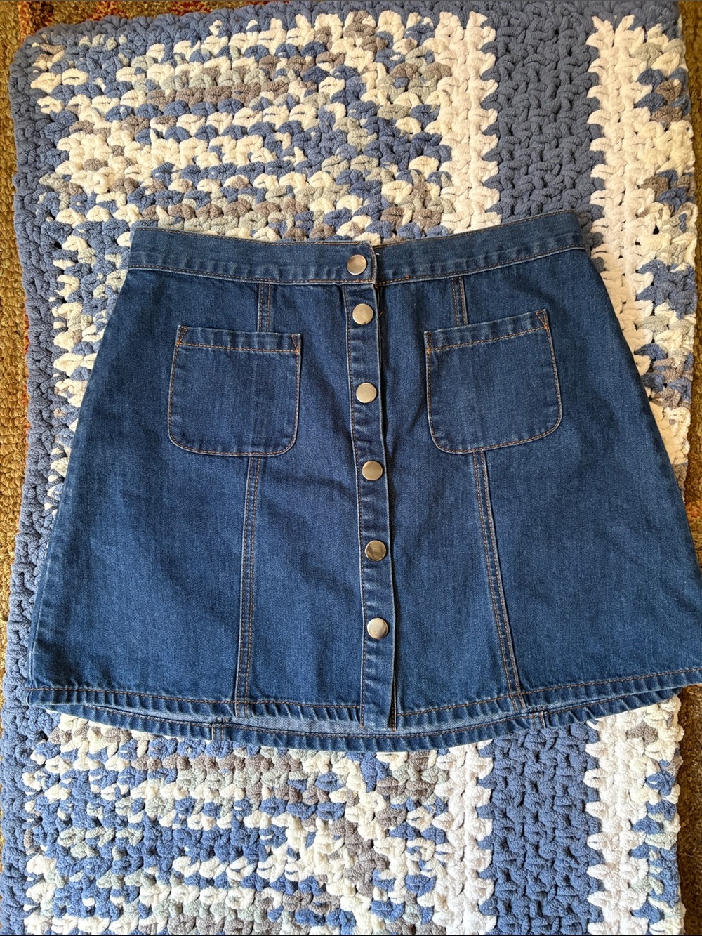 BDG Dark Blue Button-Front Denim Mini Skirt